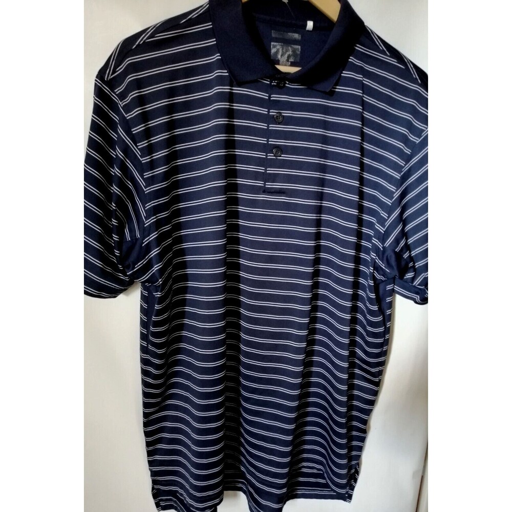 Adidas Mens Polo Shirt Navy Blue White Stripes Short Sleeves